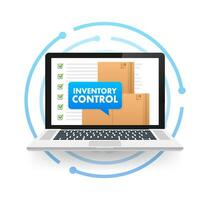 laptop with a box on the screen with text Inventory Control on Speech Bubble. Inventory Management. Vector stock illustration