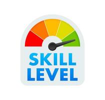 Skill Level Meter, measuring scale. Skill Level speedometer indicator. Vector stock illustration