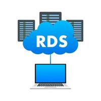 Laptop with a cloud with RDS on it. Remote Desktop Services. Vector stock illustration