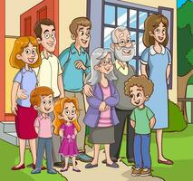 Vector Illustration of Big Happy Family Characters Stand Together, Smiling And Laughing, Radiating Love And Togetherness, With A Sense Of Belonging