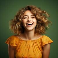 AI generated Portrait of a beautiful young woman smiling on isolated background generative AI photo