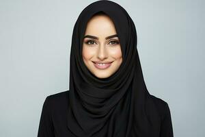 AI generated Portrait of a beautiful Muslim woman wearing hijab on isolated background generative AI photo