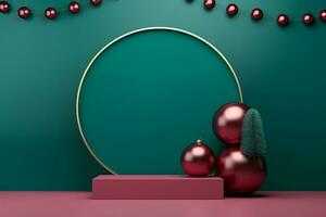 AI generated 3d rendered Podium display for merry Christmas event photo