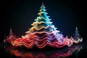 AI generated Christmas tree concept made of light trail technology concept photo