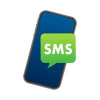 Blue and green speech Bubbles with the word Sms on them. Mobile mail marketing, e-commerce, internet advertising and promotion vector