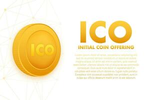 ICO, initial coin offering. ICO Token production process. Vector stock illustration