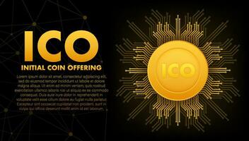 ICO, initial coin offering. ICO Token production process. Vector stock illustration