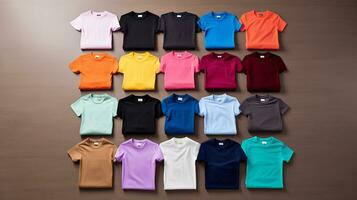 AI generated beautiful arrangement of t-shirts on table. Generative AI photo