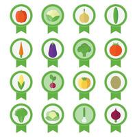 Stickers or icons with fresh vegetables in flat vector