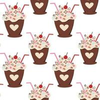 Seamless pattern of dessert in a cup with cocktail straw decoration and cream in trendy soft shades vector