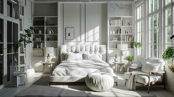 AI generated Bedroom interior design minimal aesthetic 3d rendered photo