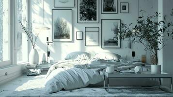 AI generated Bedroom interior design minimal aesthetic 3d rendered photo