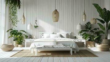 AI generated Bedroom interior design minimal aesthetic 3d rendered photo