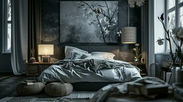 AI generated Bedroom interior design minimal aesthetic 3d rendered photo