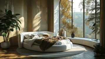 AI generated Bedroom interior design minimal aesthetic 3d rendered photo