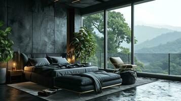 AI generated Bedroom interior design minimal aesthetic 3d rendered photo