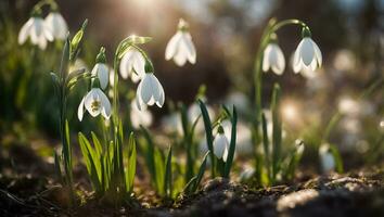 AI generated Beautiful snowdrop flower close up photo