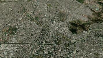 satellitare santiago carta geografica sfondo ciclo continuo. Filatura in giro chile città aria filmato. senza soluzione di continuità panorama rotante al di sopra di centro sfondo. video