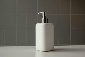 un detallado de cerca de un minimalista jabón dispensador generativo ai foto
