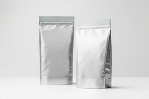 A packaging white carton or pouches bag with light silver ml packaging template illustration stock photo Generative AI