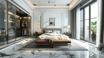 AI generated Bedroom interior design minimal aesthetic 3d rendered photo