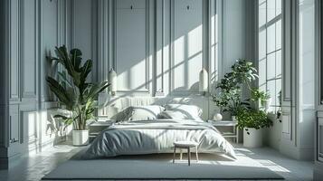 AI generated Bedroom interior design minimal aesthetic 3d rendered photo