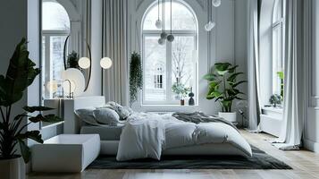 AI generated Bedroom interior design minimal aesthetic 3d rendered photo