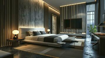 AI generated Bedroom interior design minimal aesthetic 3d rendered photo