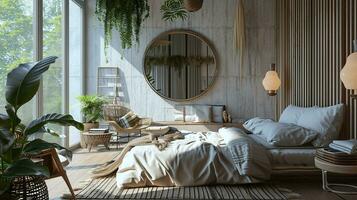 AI generated Bedroom interior design minimal aesthetic 3d rendered photo