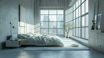 AI generated Bedroom interior design minimal aesthetic 3d rendered photo