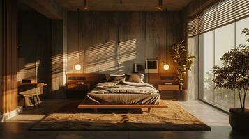 AI generated Bedroom interior design minimal aesthetic 3d rendered photo