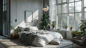 AI generated Bedroom interior design minimal aesthetic 3d rendered photo