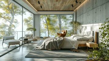 AI generated Bedroom interior design minimal aesthetic 3d rendered photo