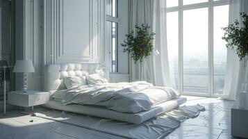 AI generated Bedroom interior design minimal aesthetic 3d rendered photo