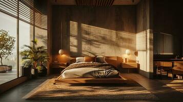 AI generated Bedroom interior design minimal aesthetic 3d rendered photo