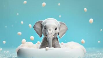 elephant washing Generative AI photo