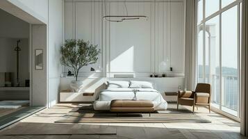 AI generated Bedroom interior design minimal aesthetic 3d rendered photo