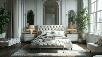 AI generated Bedroom interior design minimal aesthetic 3d rendered photo