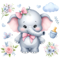 AI generated Cute cartoon baby elephant. png