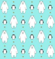 Vector seamless pattern of polar bear and penguin