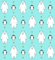 Vector seamless pattern of polar bear and penguin