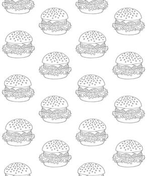 Vector seamless pattern of sketch outline burger