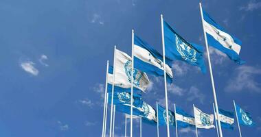 Honduras and United Nations, UN Flags Waving Together in the Sky, Seamless Loop in Wind, Space on Left Side for Design or Information, 3D Rendering video