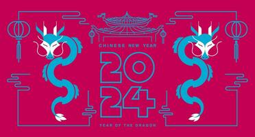 Template layout Chinese New Year 2024, Year of the Dragon , outline , stroke, outline vector