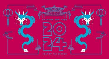 Template layout Chinese New Year 2024, Year of the Dragon , outline , stroke, outline vector