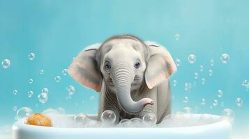 elephant washing Generative AI photo