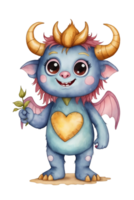 AI generated Valentines Day graphics of a cute monster with a yellow heart png