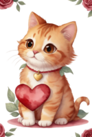 AI generated cute  red cat with a red heart graphics for lovers png