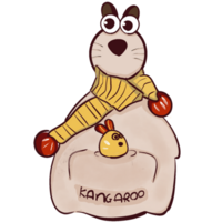 cute kangaroo with yellow scarf and big eyes png