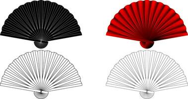 outline silhouette Folding fan icon set vector